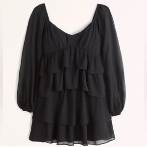 Abercrombie & Fitch Black Long Sleeve Tiered Ruffle Mini Dress